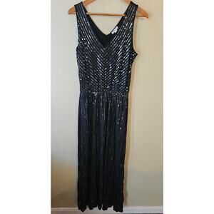 Garnet Hill Sequined Maxi Dress, Size L Black Tank Pima Cotton
